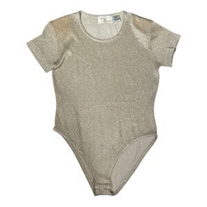 Vintage Y2K Nina Austin Bodysuit Shimmer Gold Metallic Sheer Sexy Glamour